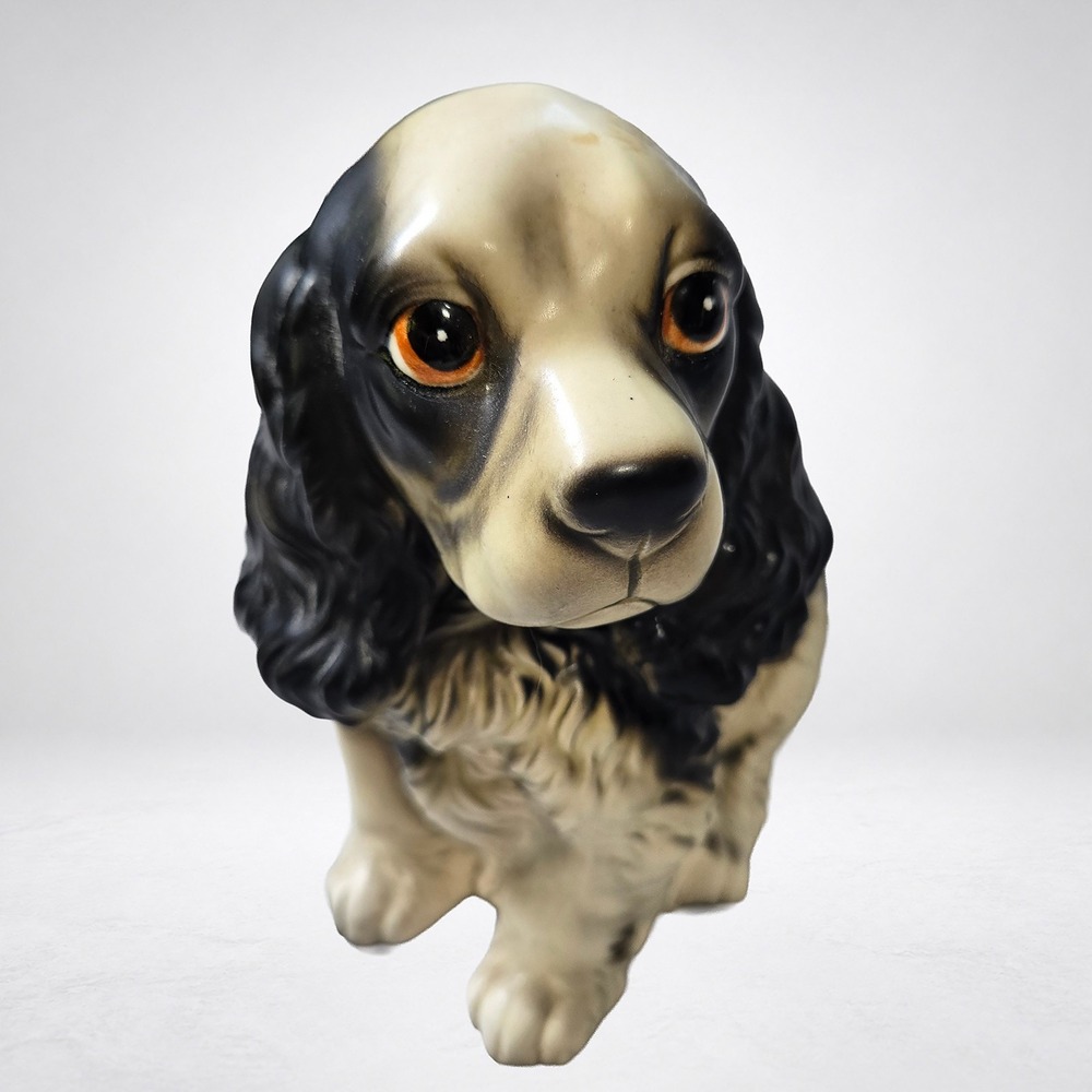 Vintage Cocker Spaniel Puppy Dog Planter Black & White Ceramic Big Eyes TP1203